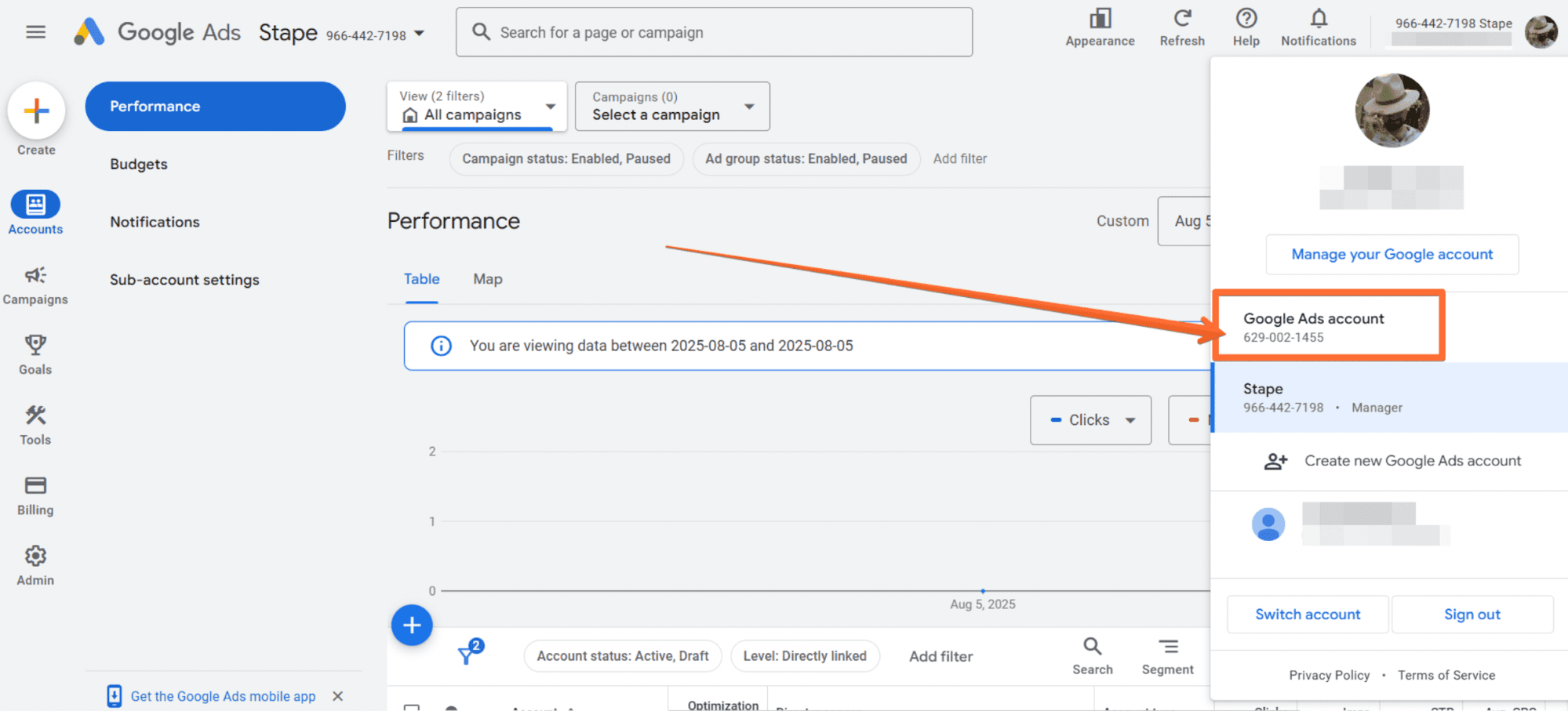 Google Ads Operating customer ID