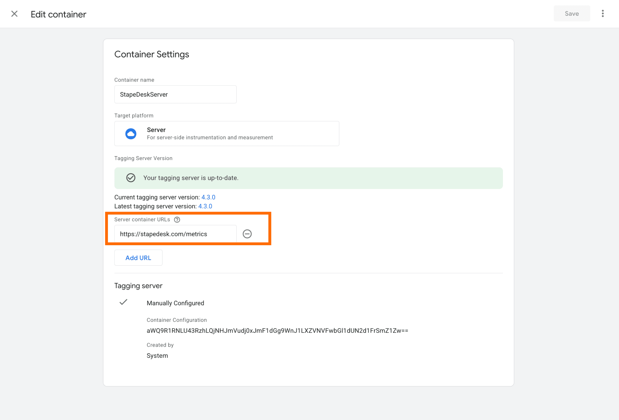 Server container URLs