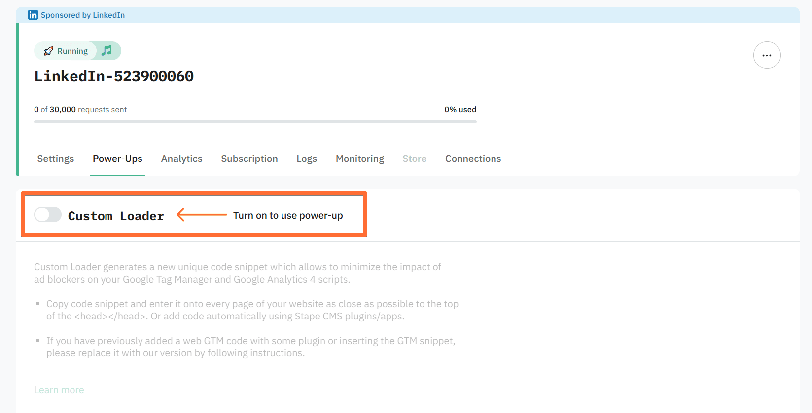 Toggle the Custom Loader switch to enable it and click Save changes