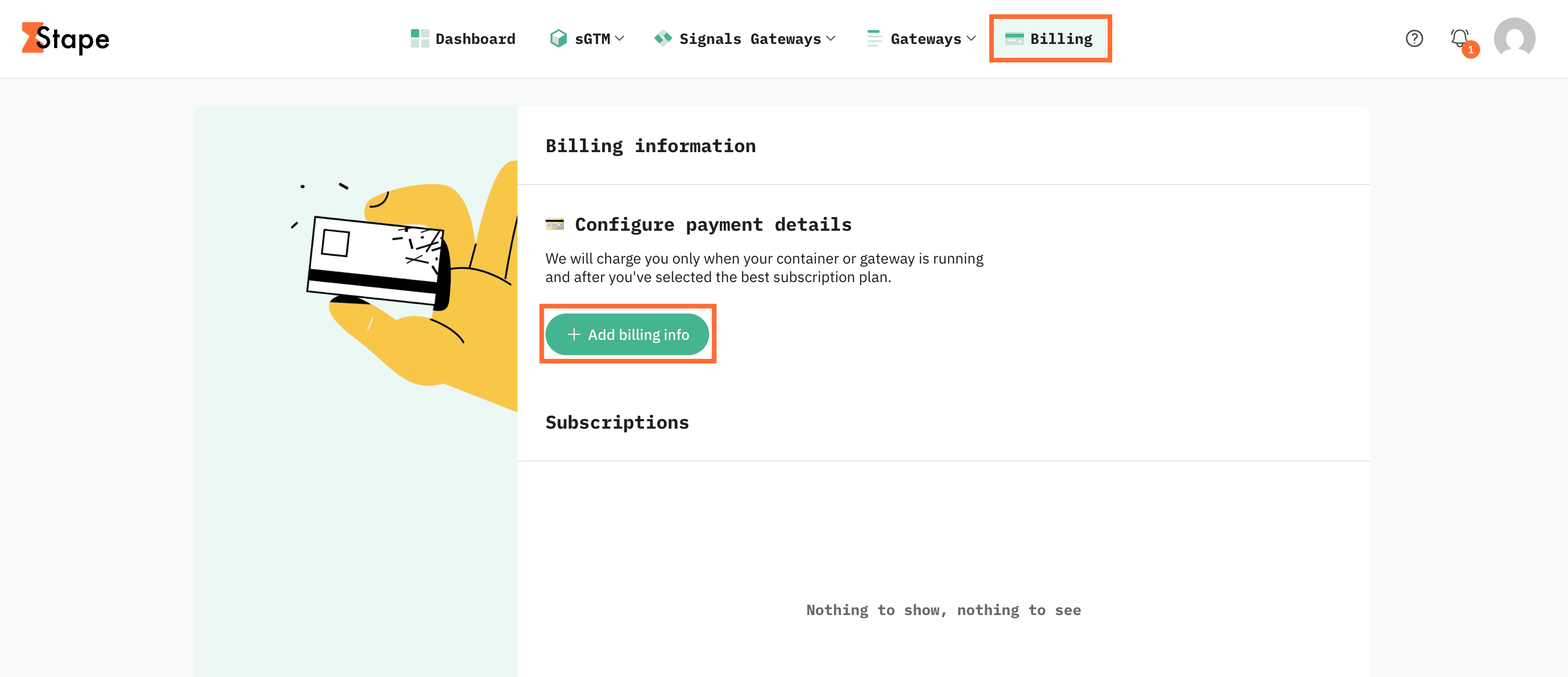 "Add billing info" button