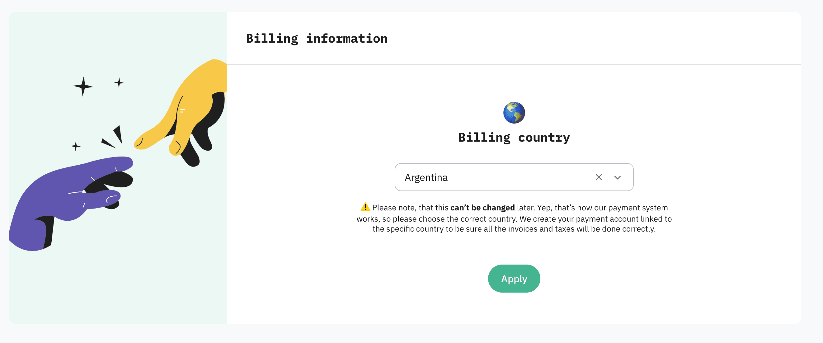 Billing country selection
