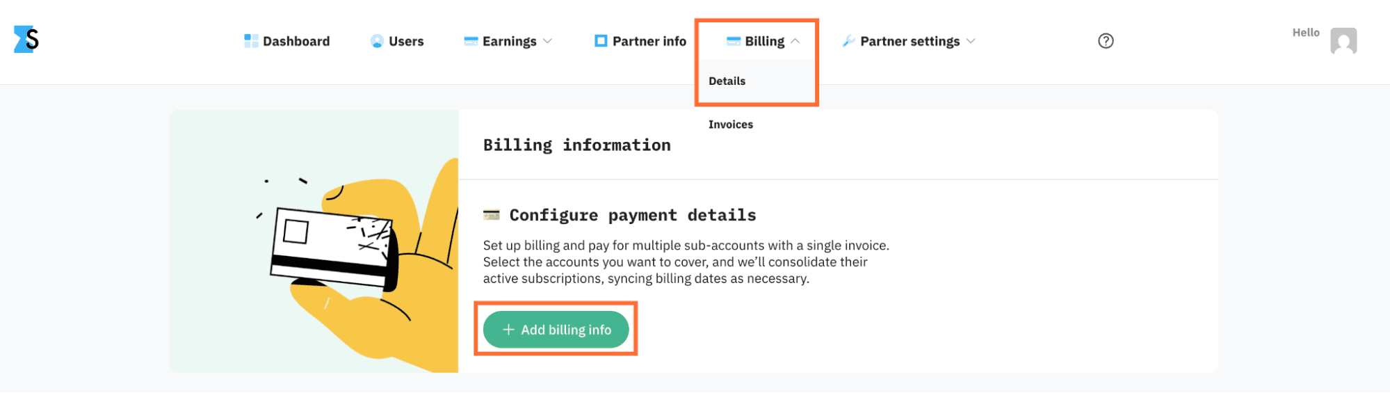 Open Billing → Details and click Add billing info.