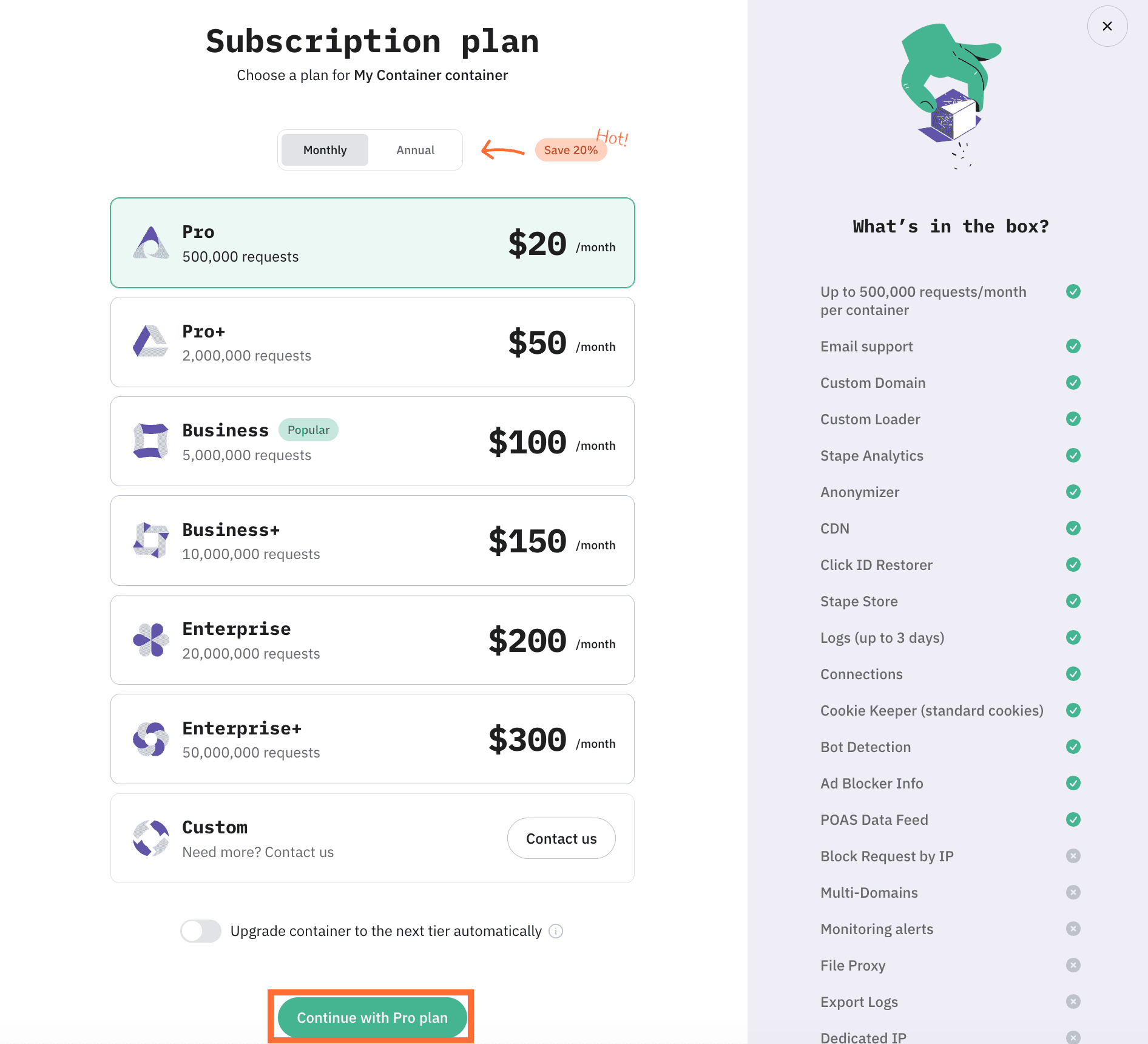 Select pricing plan