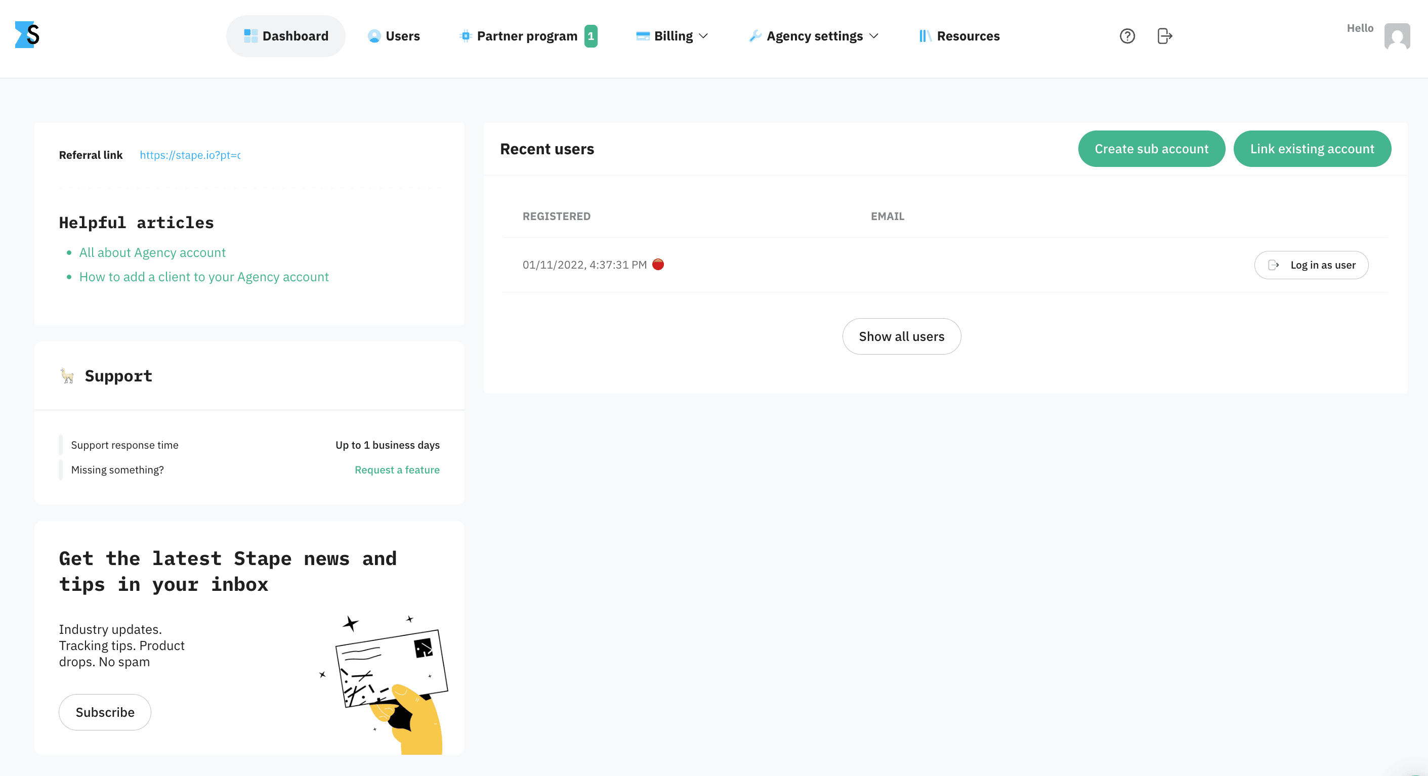 agency account dashboard