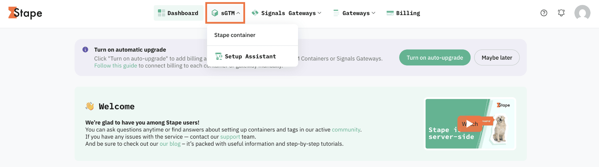 Select your sGTM container from the dashboard