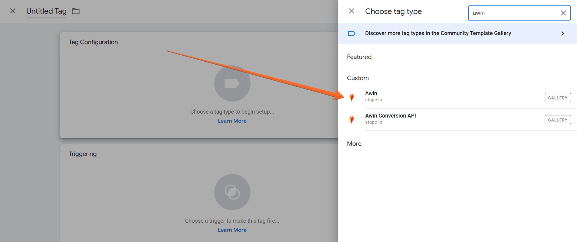 Select Awin in Tag Configuration