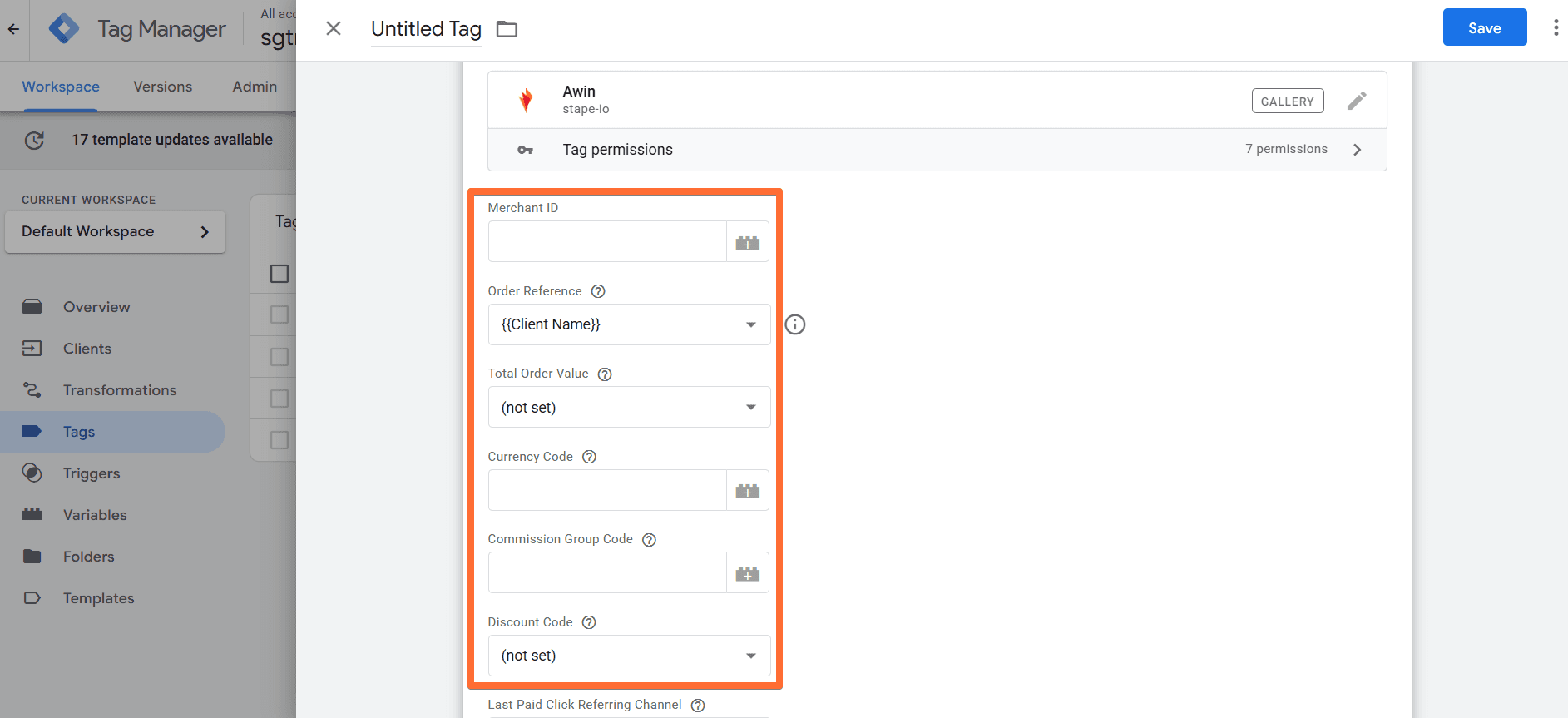 Configure the Awin tag