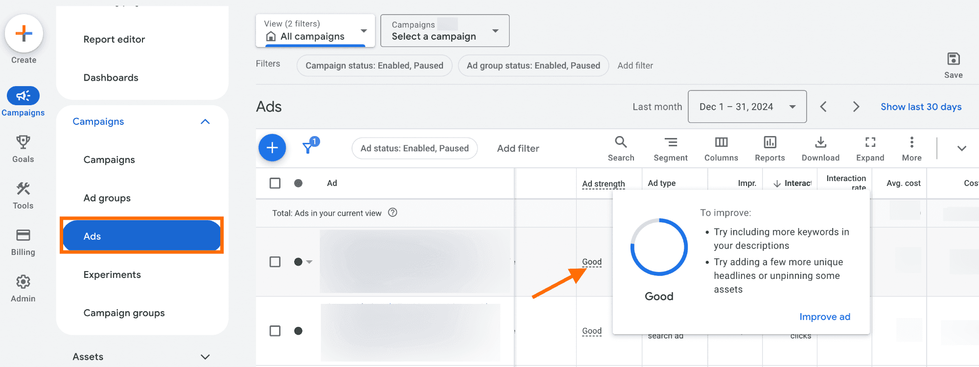 Ad score in Google Ads