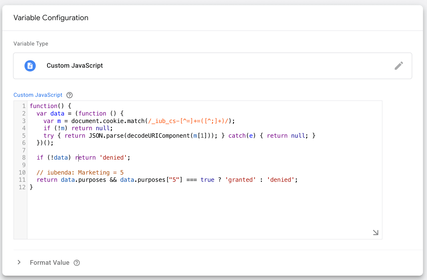 Variable config in GTM