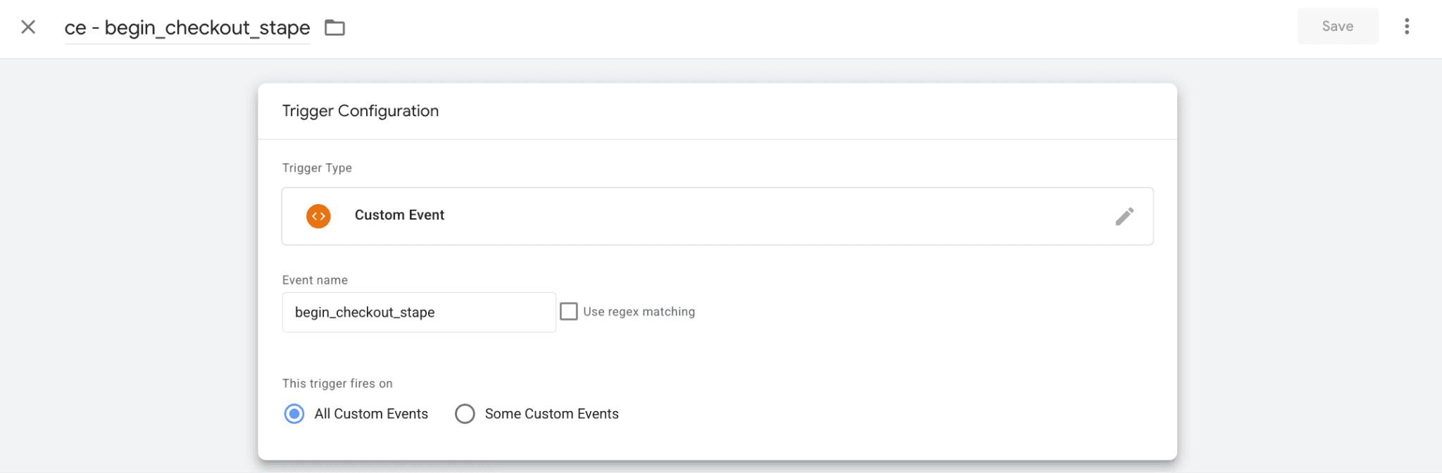 Begin checkout trigger config