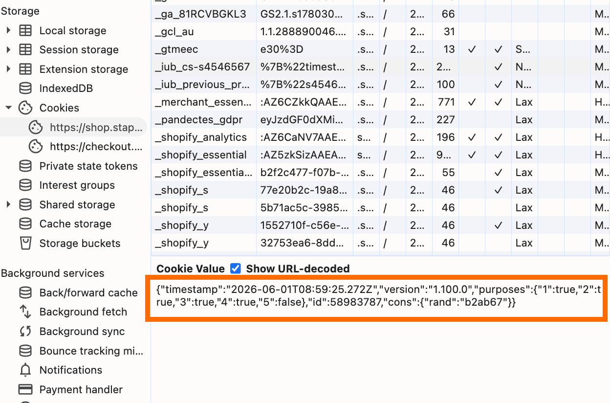 Cookie value in browser console
