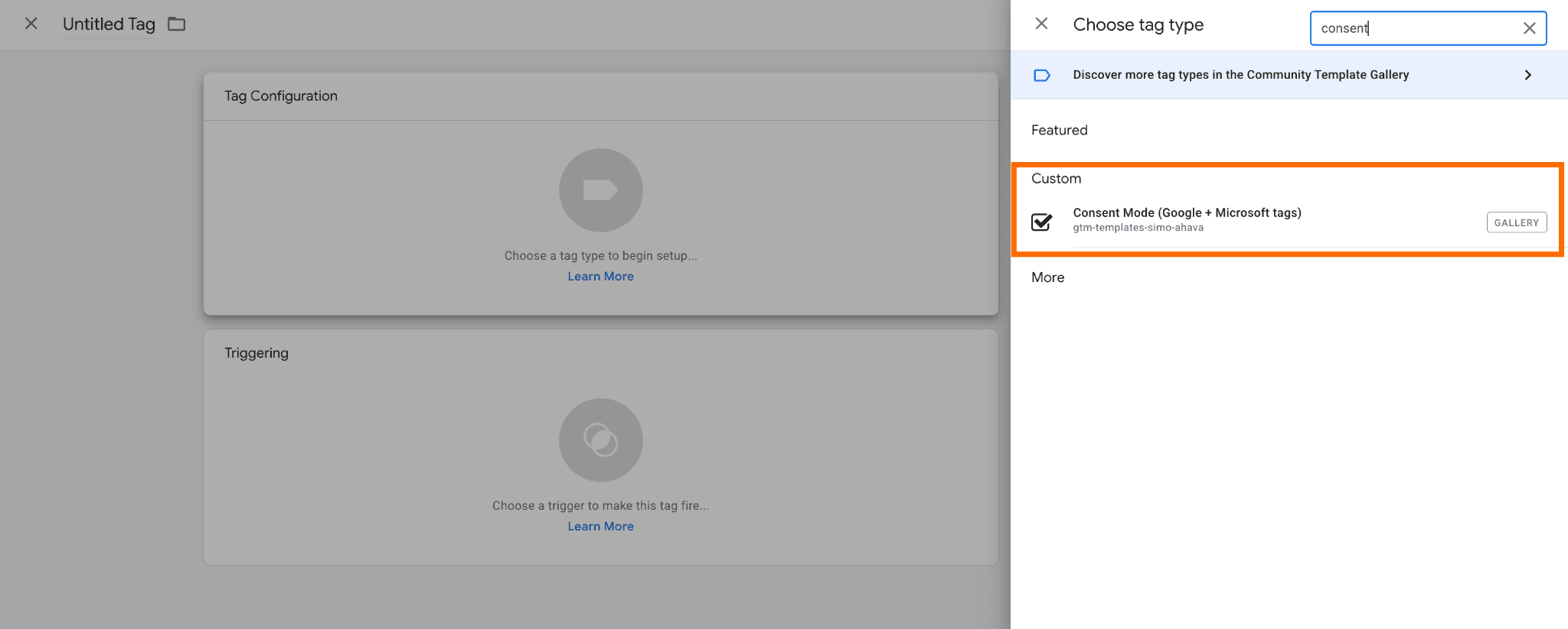 Setting "Consent Mode (Google + Microsoft tags)" as tag type