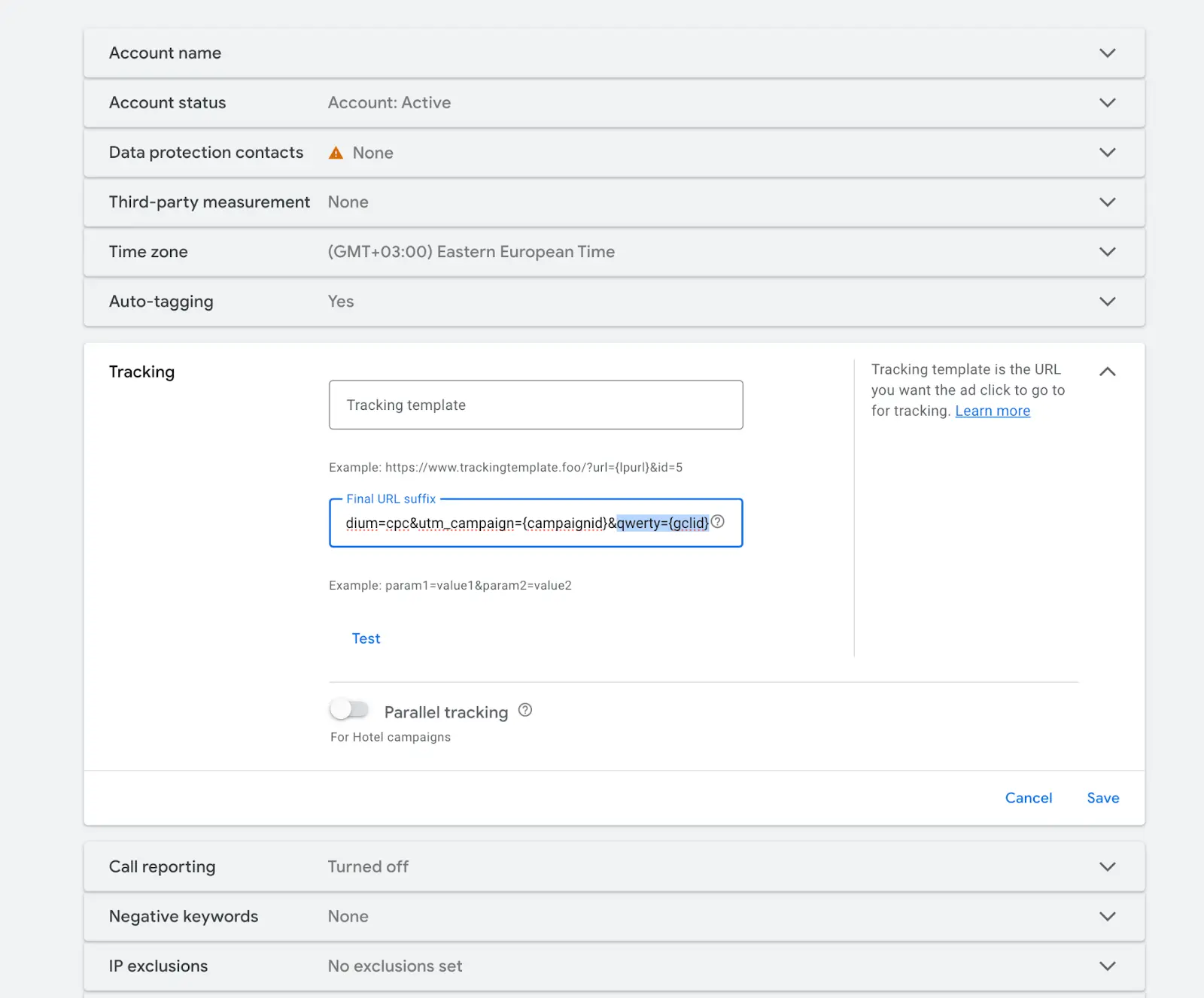 Configure the Final URL suffix
