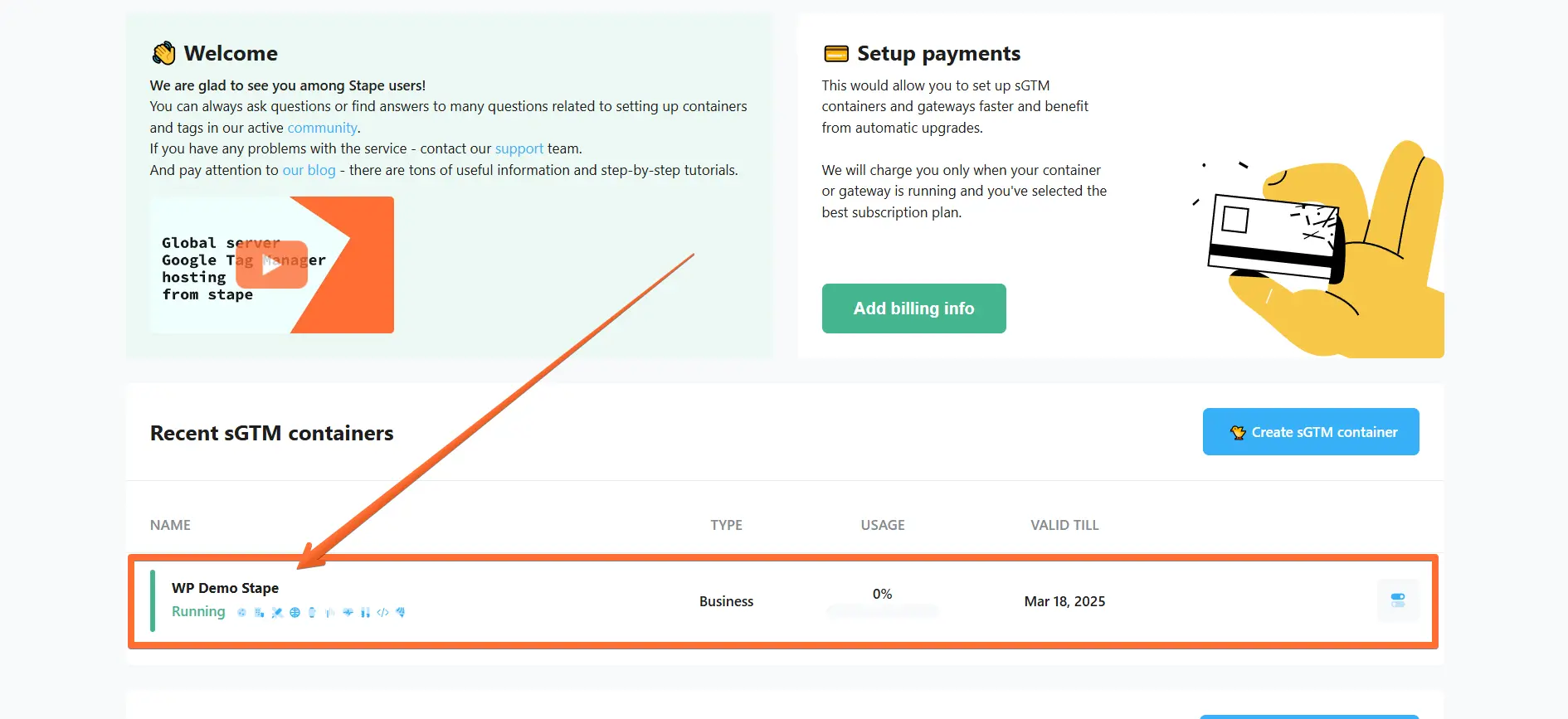 Select your sGTM container
