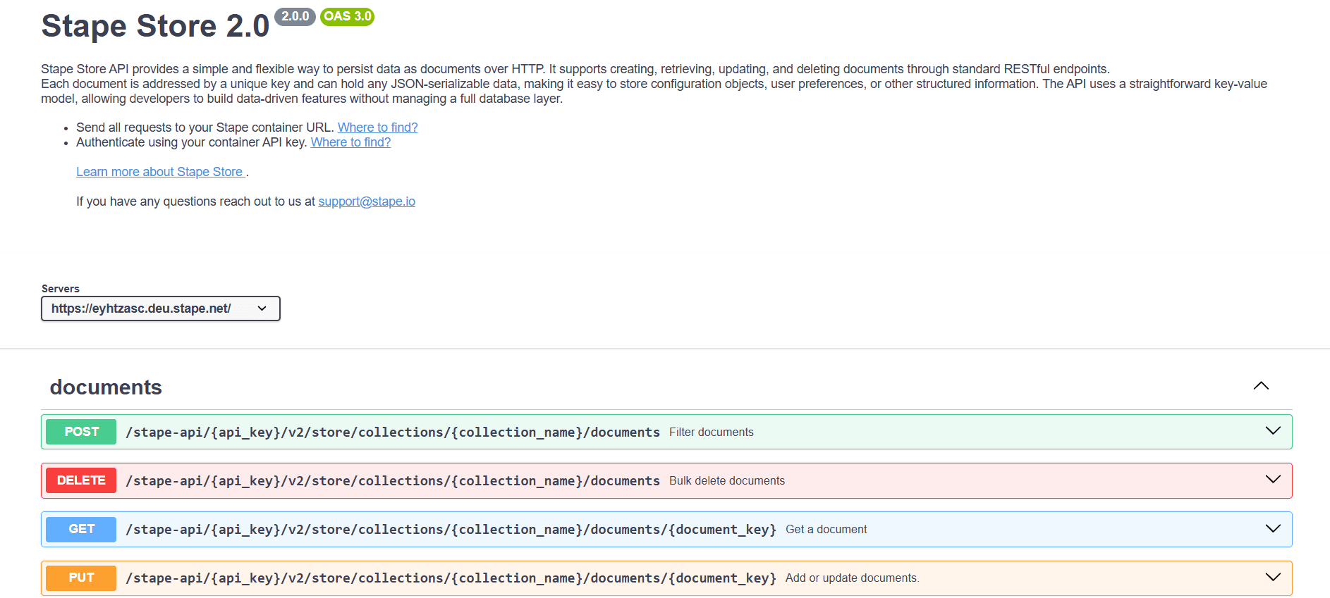 Stape Store API page