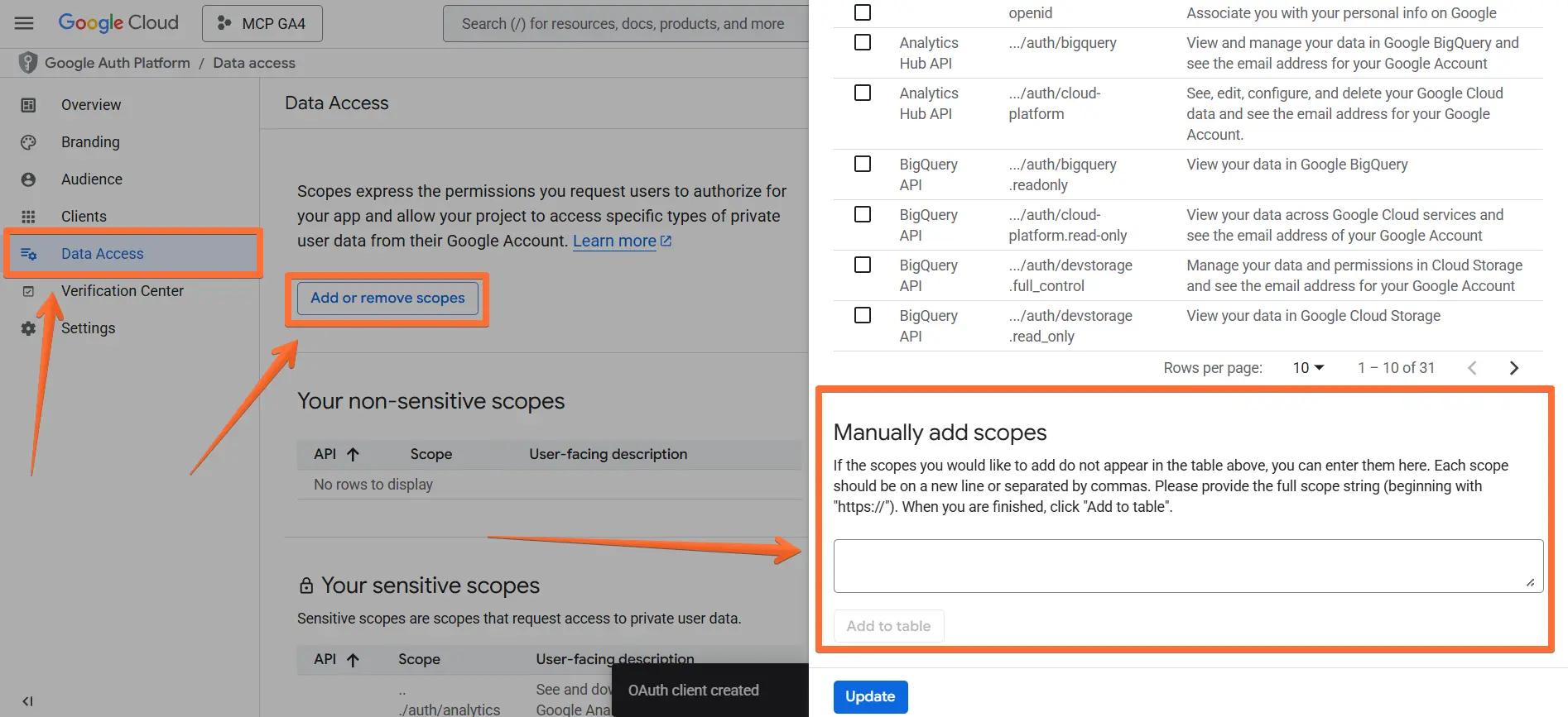 Manually adding scopes