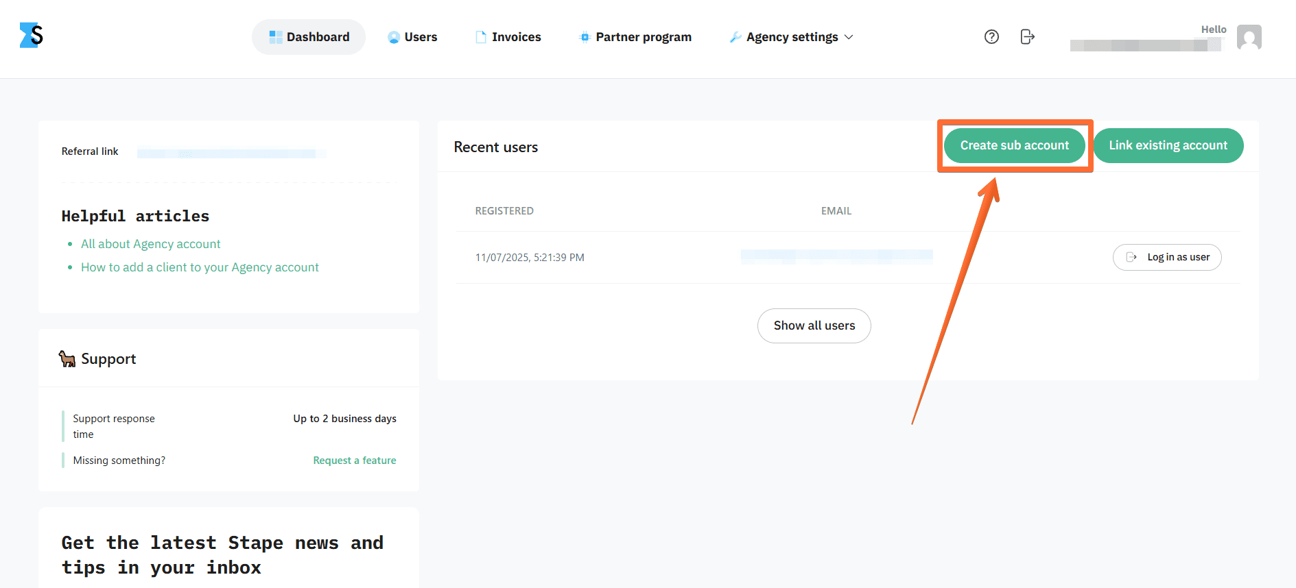 Click Create sub account