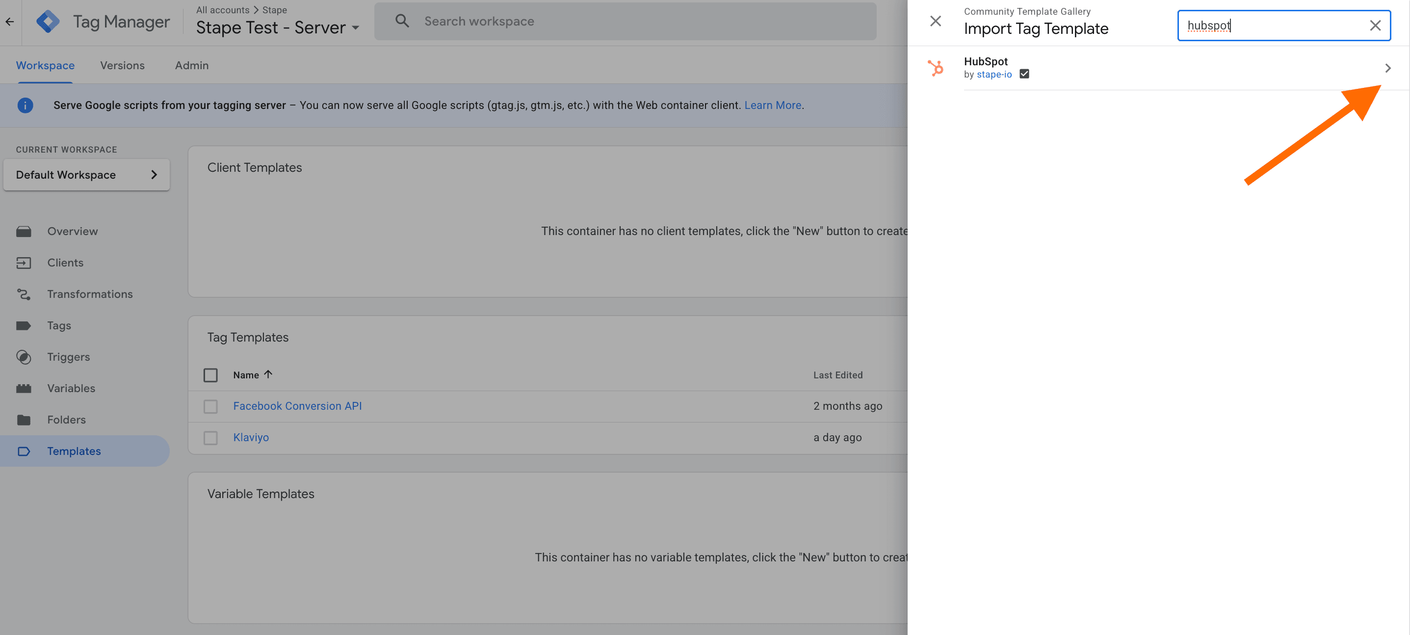Add HubSpot tag template