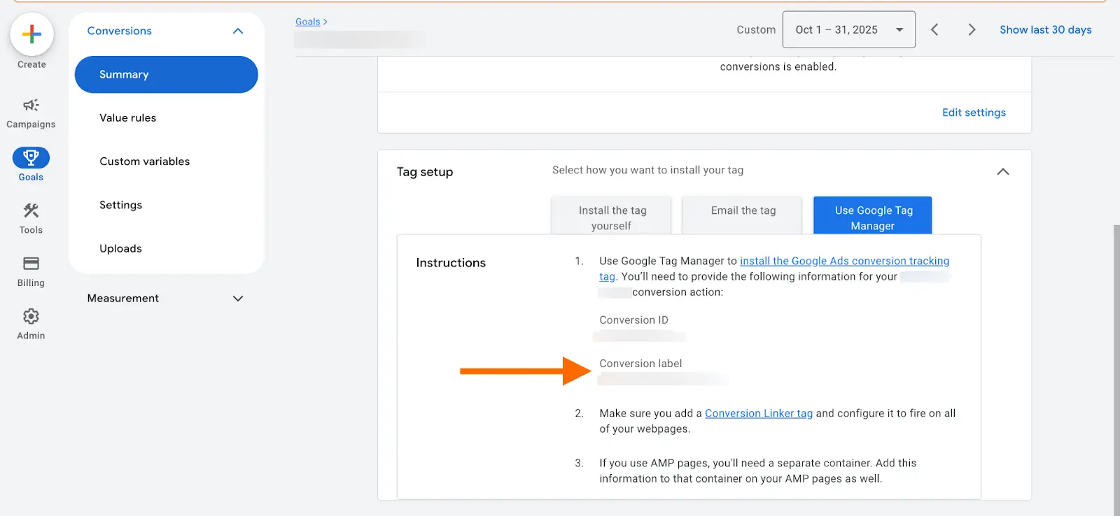 Conversion label in Google Ads