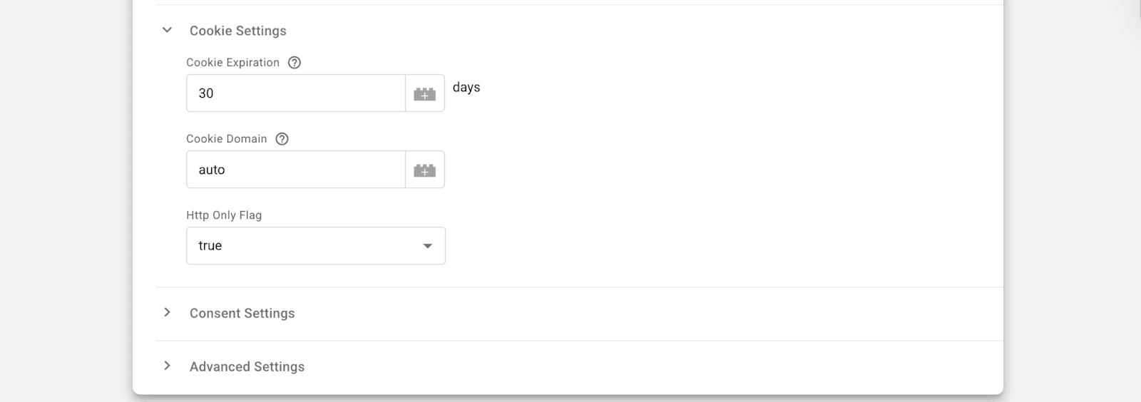 Example of filled-out Cookie Settings form