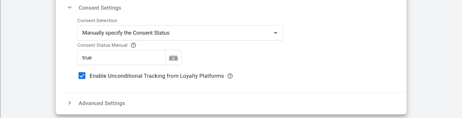 Example of filled-out Consent Settings form with "Manually specified consent" option
