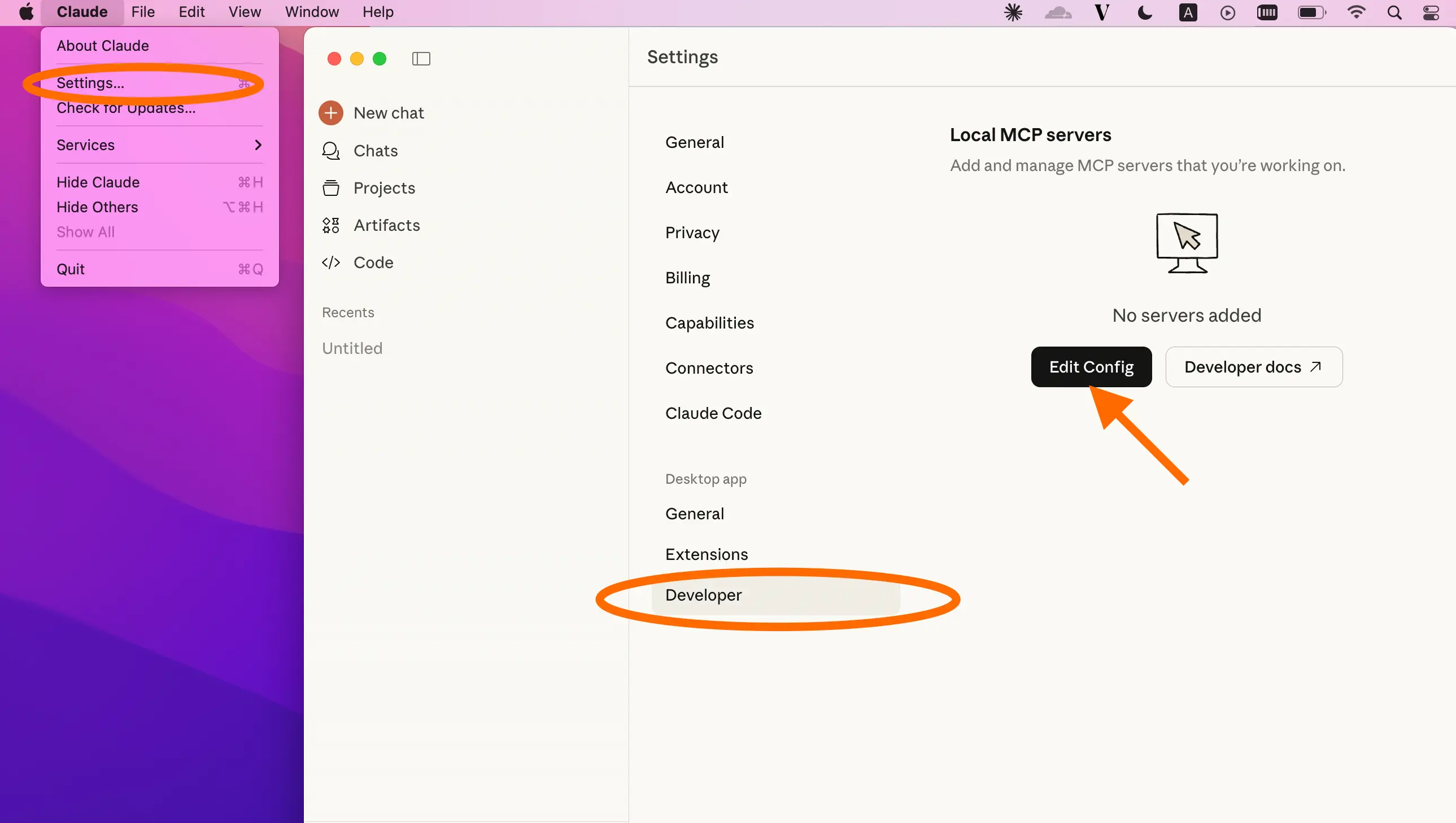 Edit Config in Claude