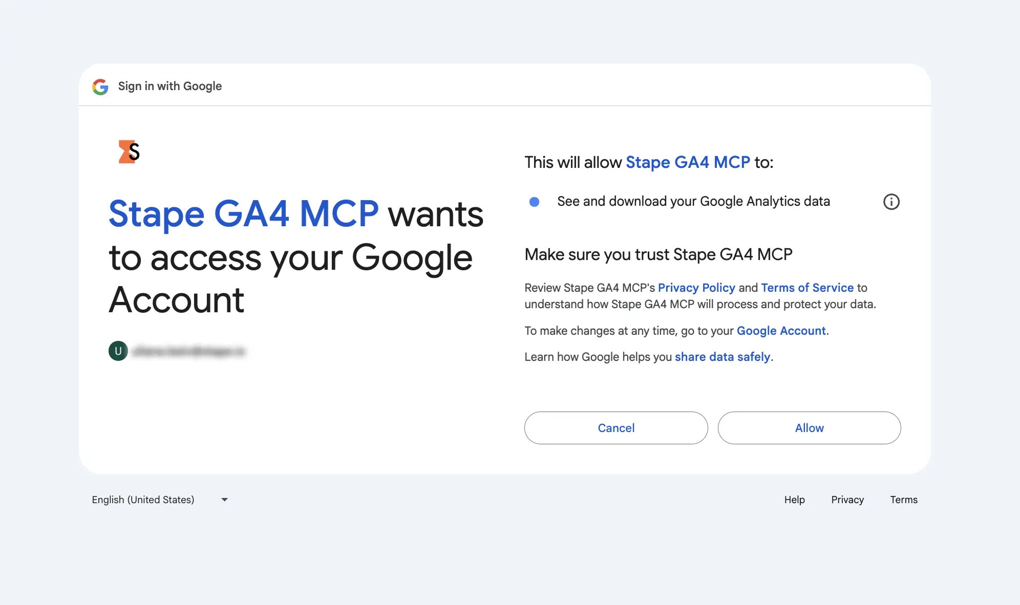 Grant the access to Google Account