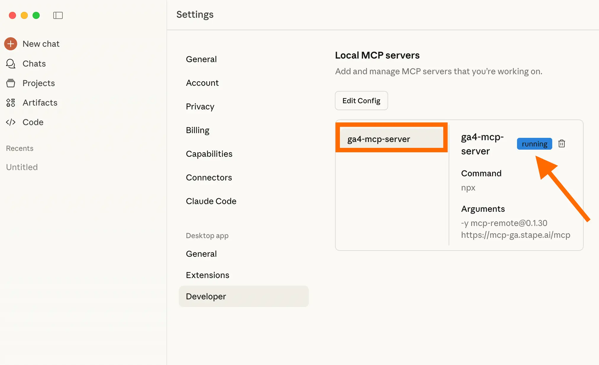 GA4 MCP server running status