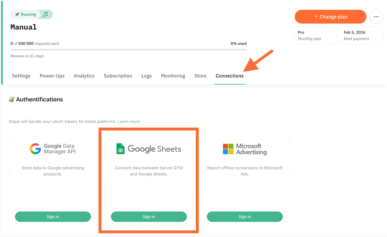 Google Sheets connections