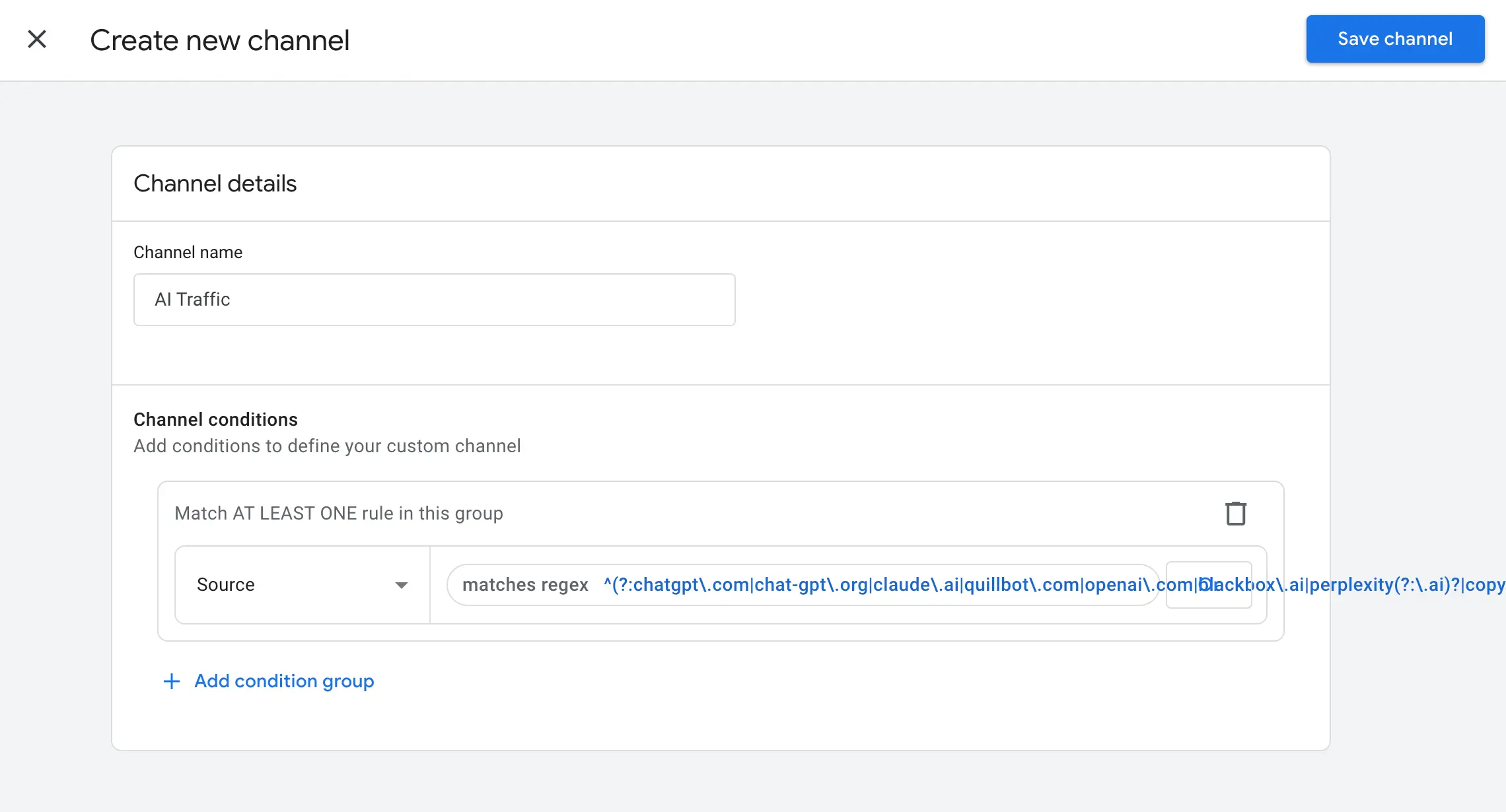 New channel configuration example
