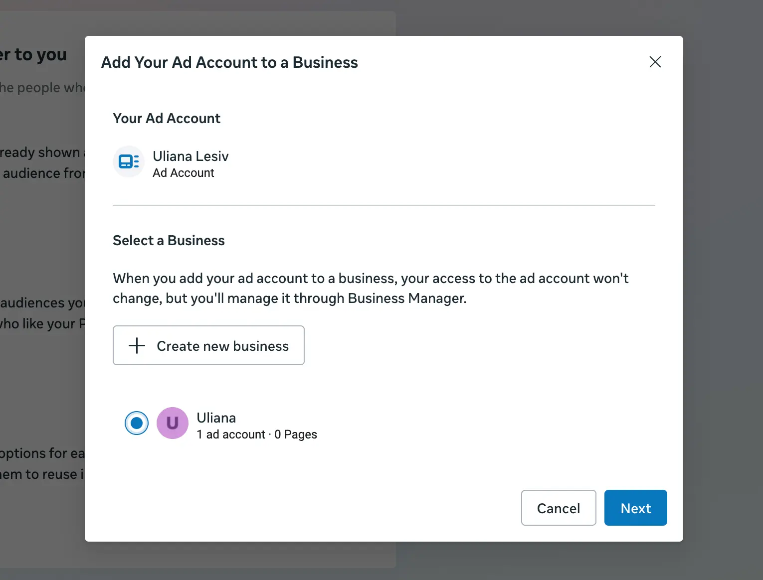 Add Your Ad Account to a Business