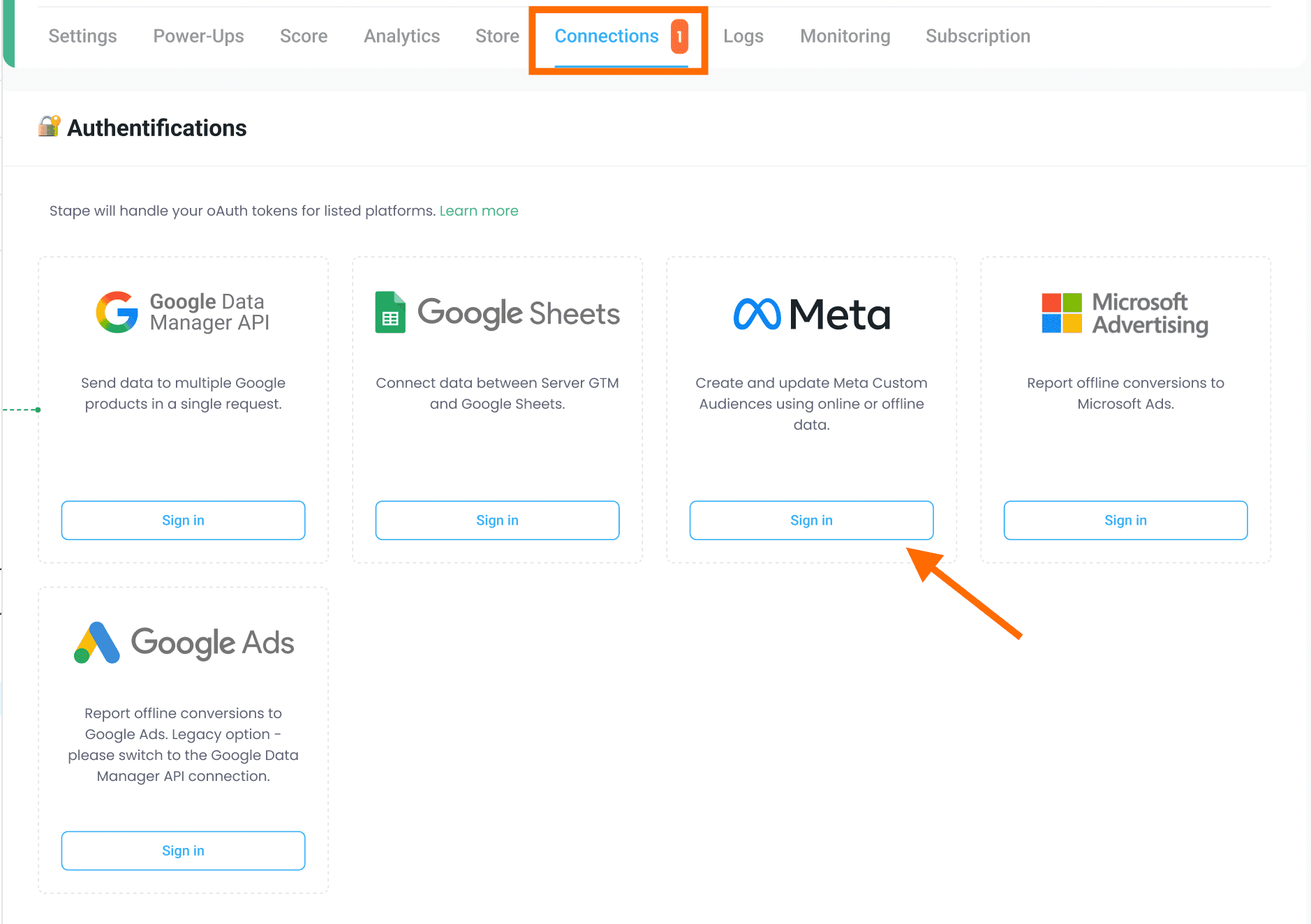 Sign in Meta Connection