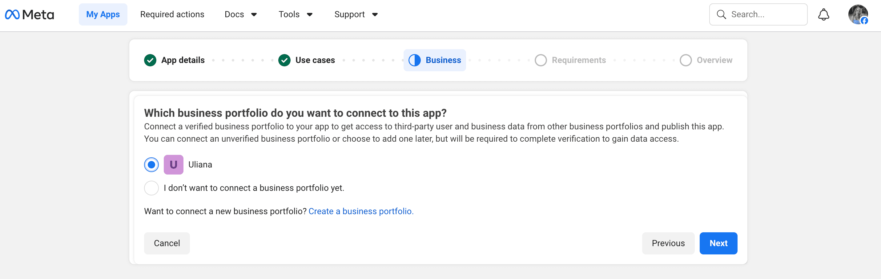 Select the business portfolio