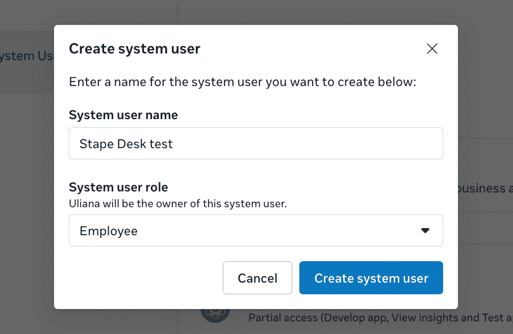 Configure system user