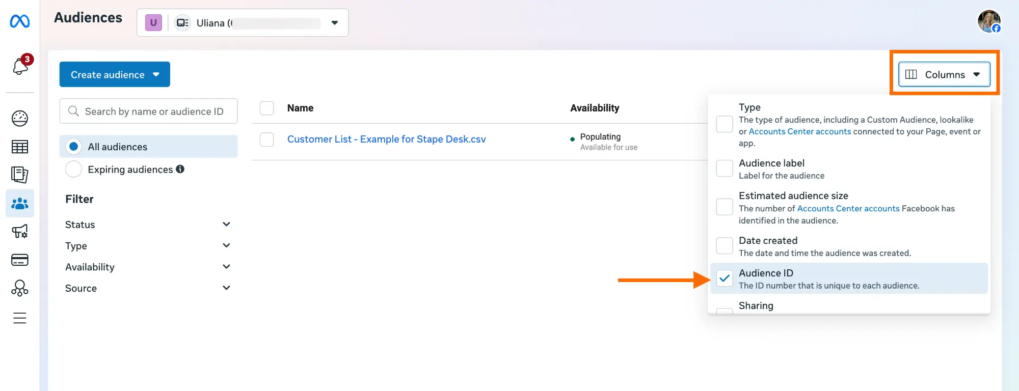 Add Audience ID column