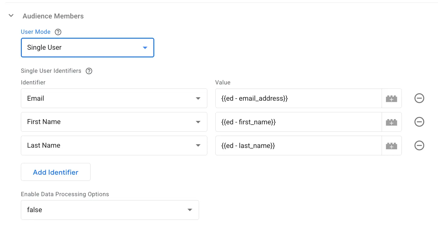 Single user configuration example
