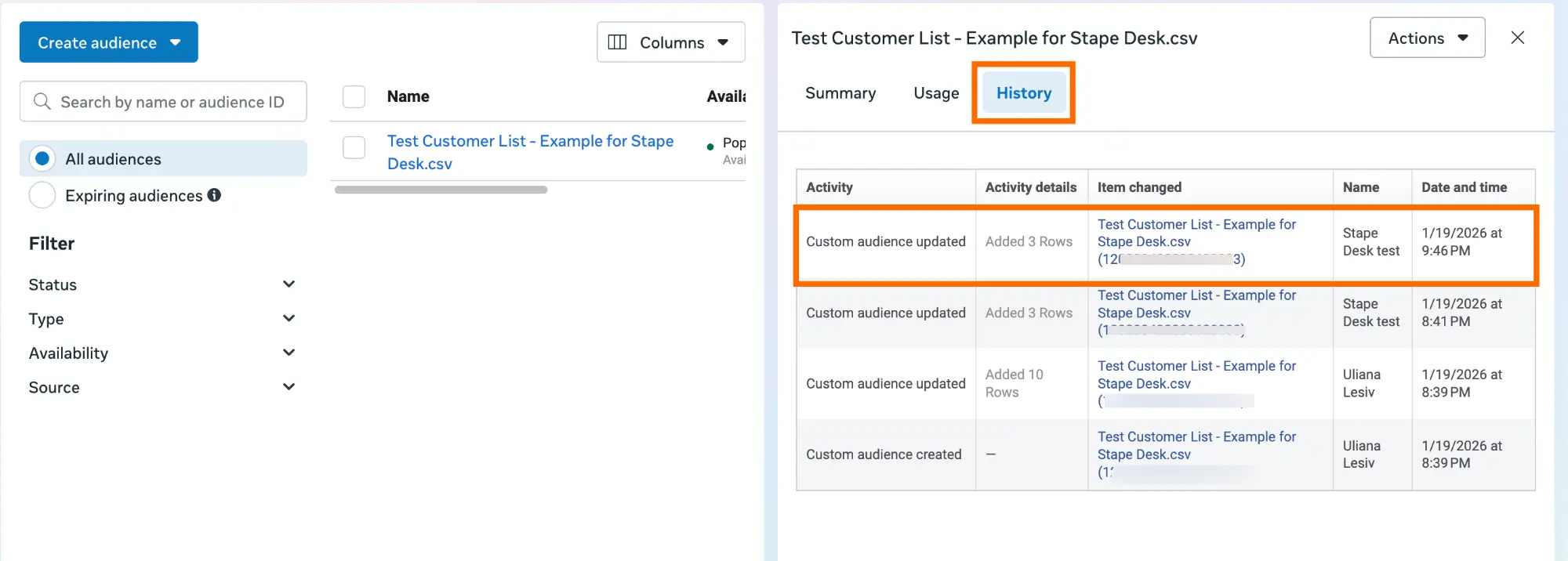 Custom Audience update