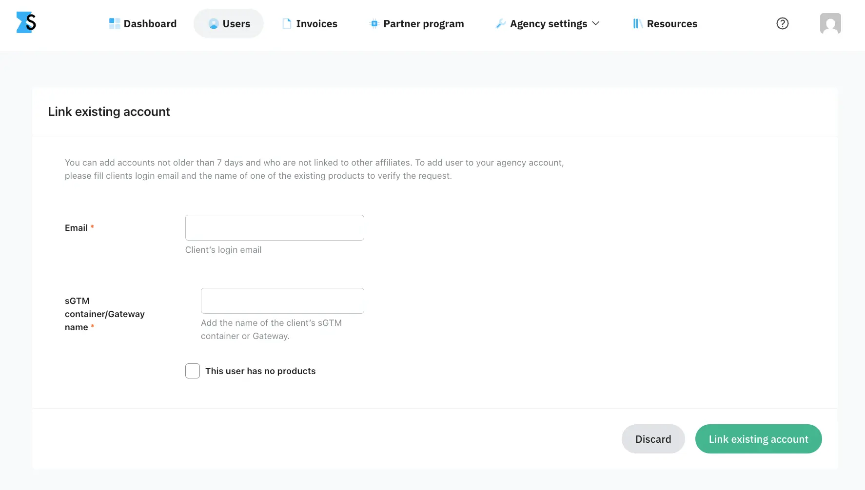 Enter client's login email and the name of one of the existing products