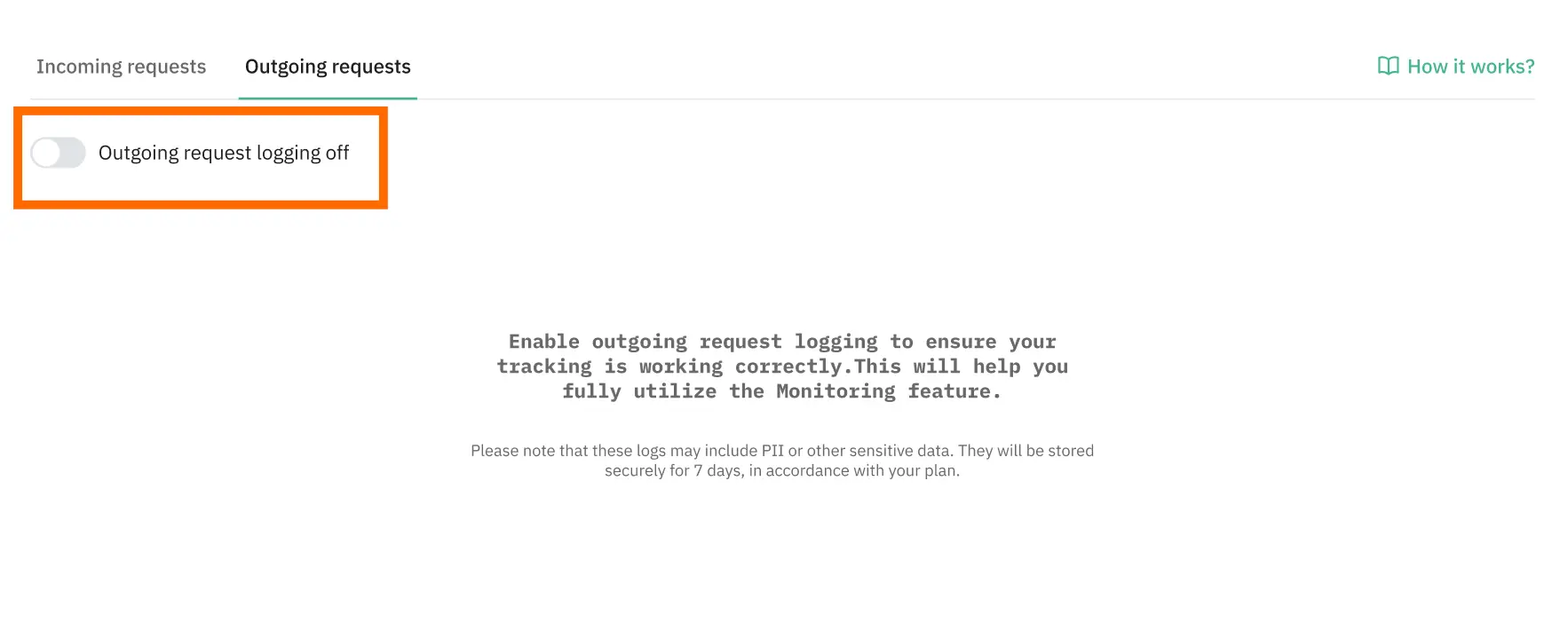 Outgoing request logging off