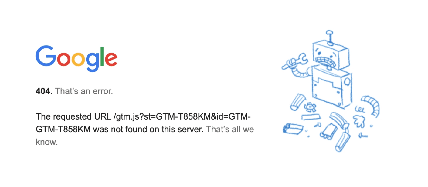 System cannot find your Web GTM container
