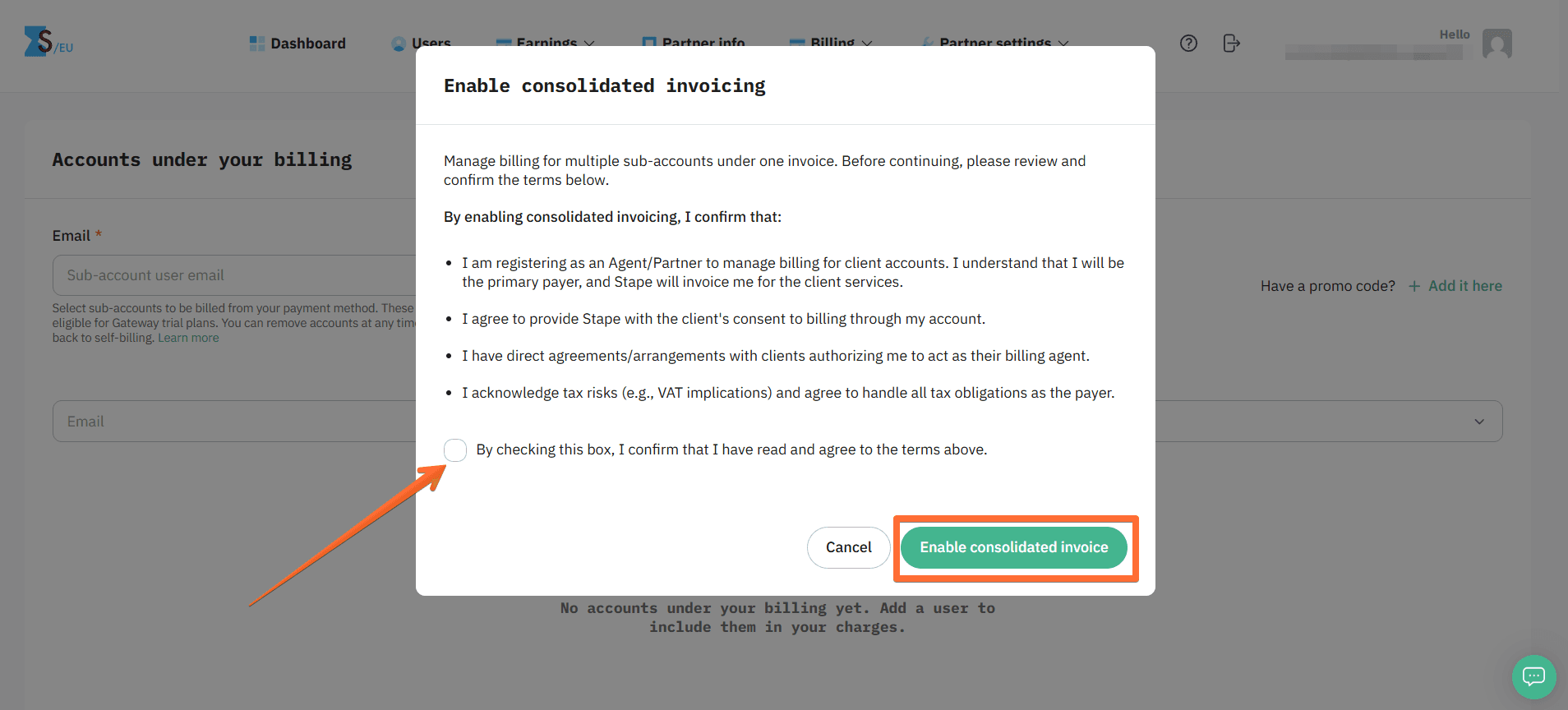 Enable consolidated invoice