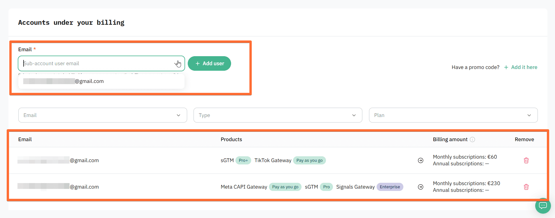 Users who are already under your billing