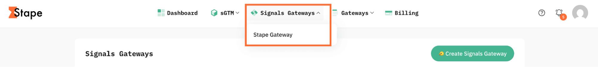 your gateway in the dashboard