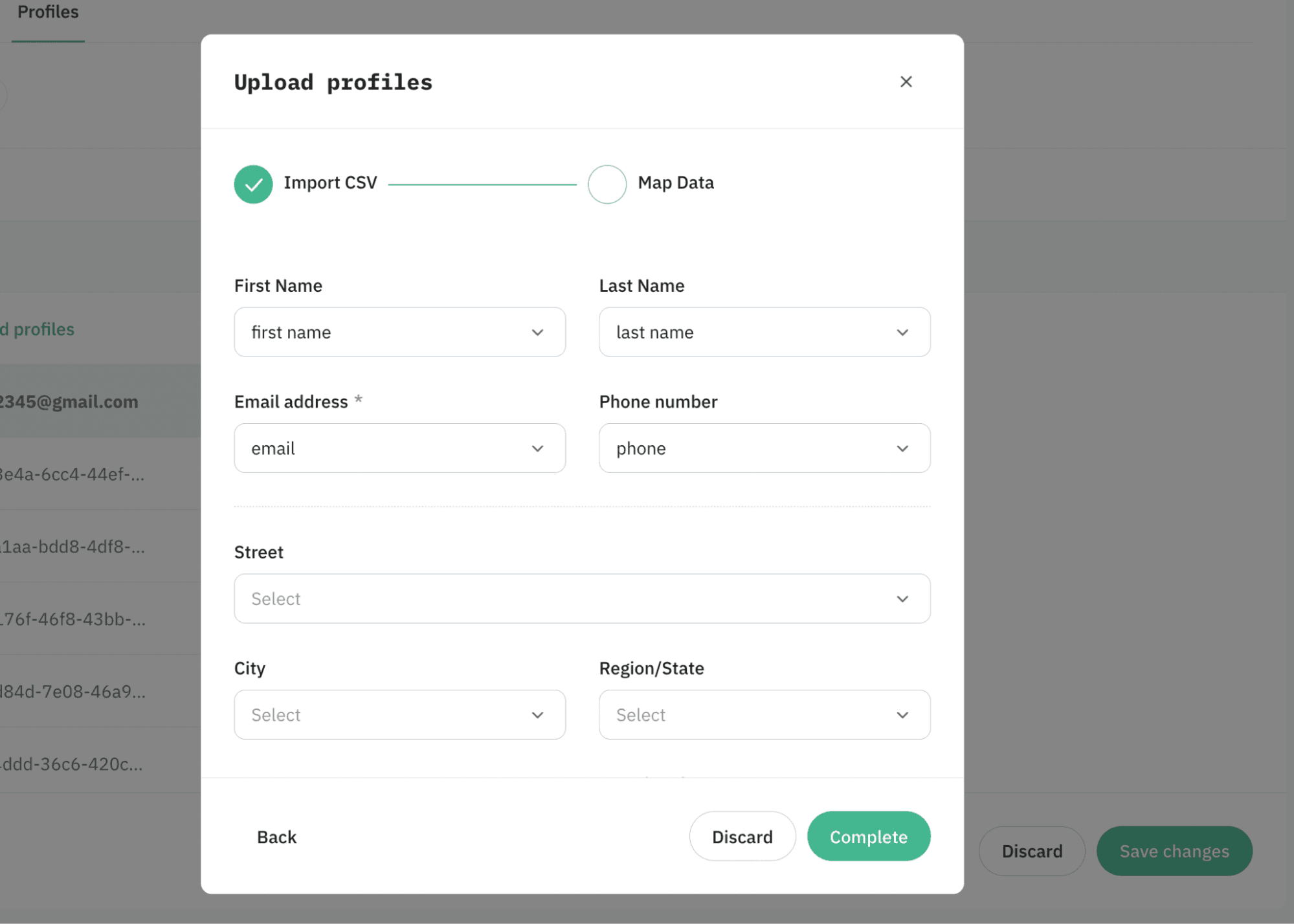 Profiles tab