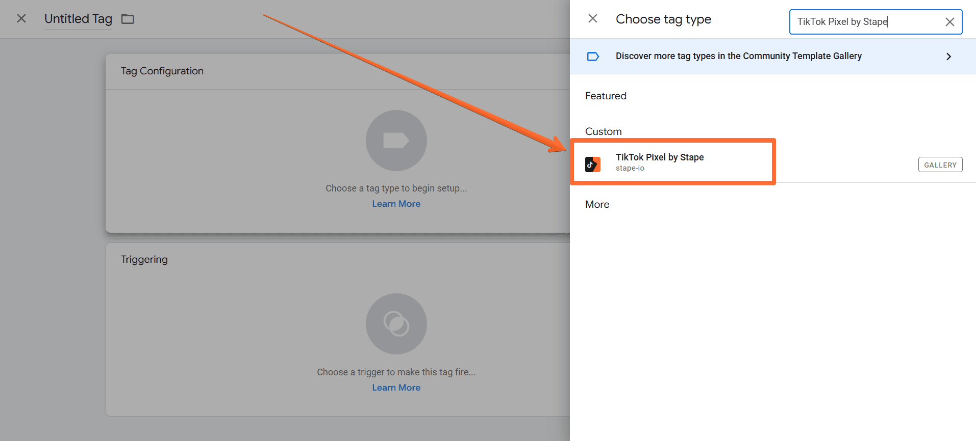 Select TikTok Pixel by Stape in Tag Configuration