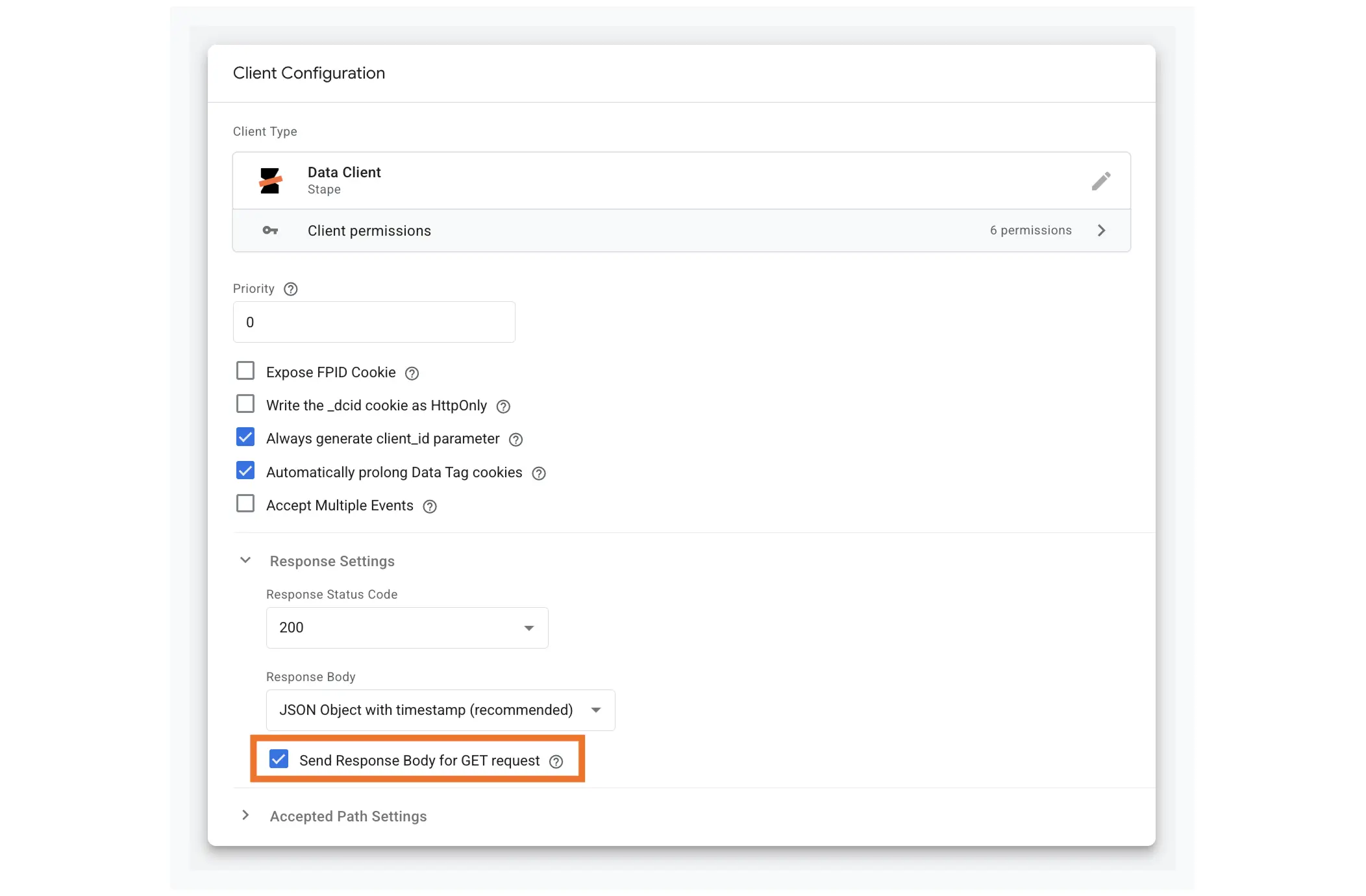 Kästchen “Send Response Body for GET request”