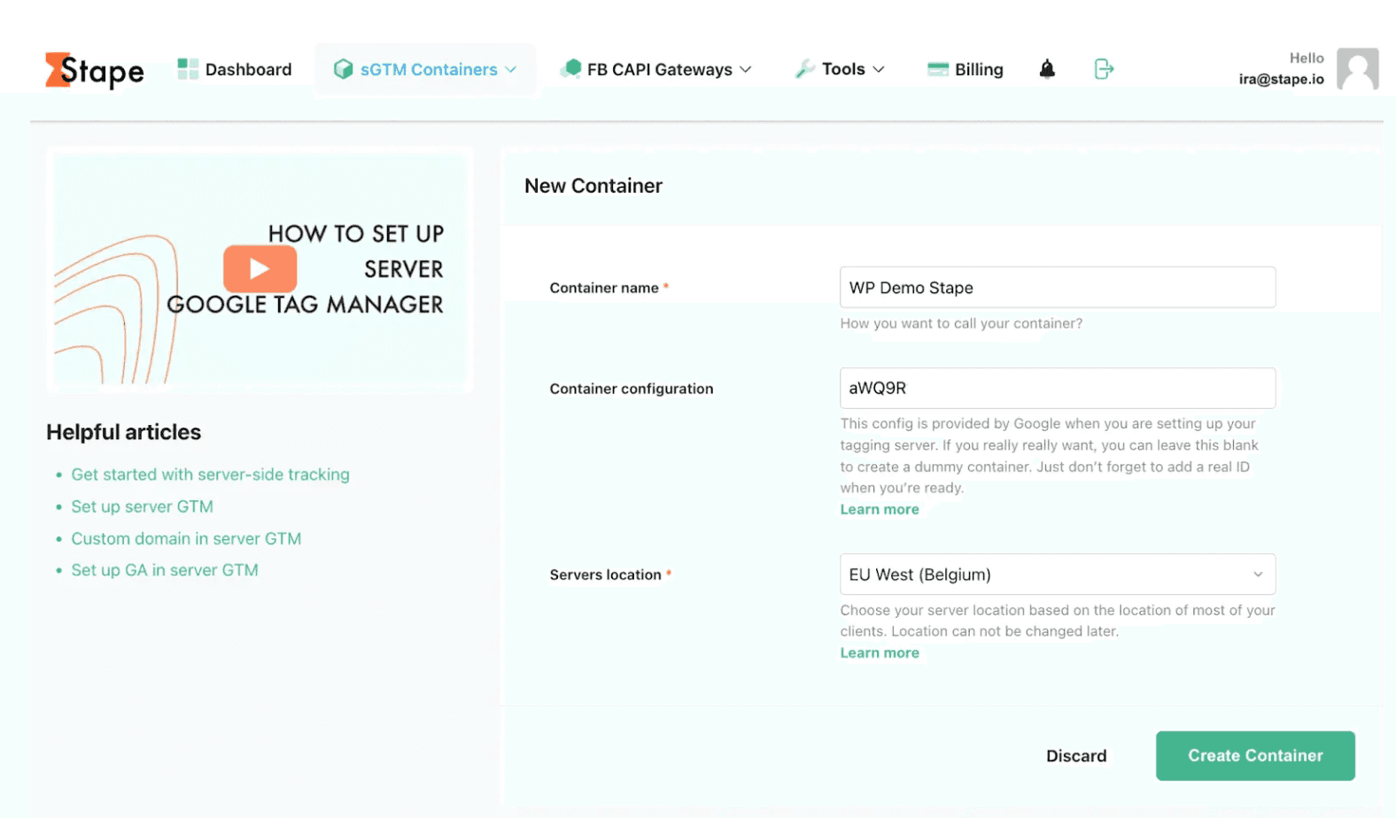 Input container configuration on Stape