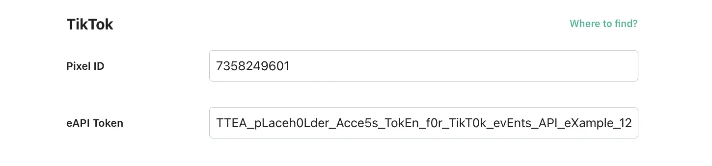 TikTok fields configuration