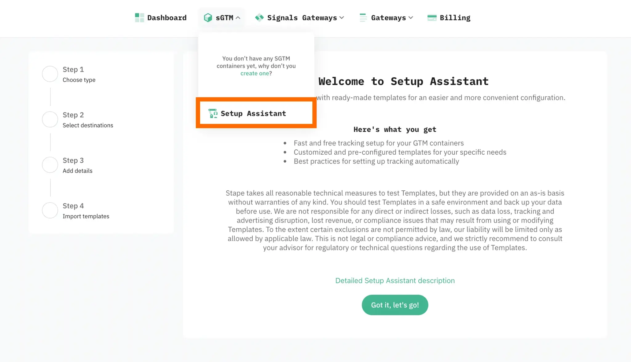 Setup Assistant in the menu
