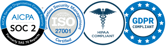 badge di conformità AICPA ISO HIPAA GDPR raggruppati